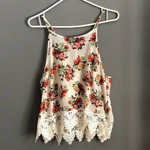 Flower patterned lace tank top